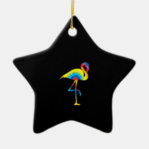 Gefärbte Krawatte Flamingo Rainbow Print Bird Anim Keramik Ornament