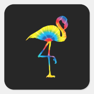 Gefärbte Krawatte Flamingo Rainbow Print Bird Anim Quadratischer Aufkleber