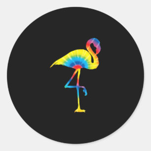 Gefärbte Krawatte Flamingo Rainbow Print Bird Anim Runder Aufkleber