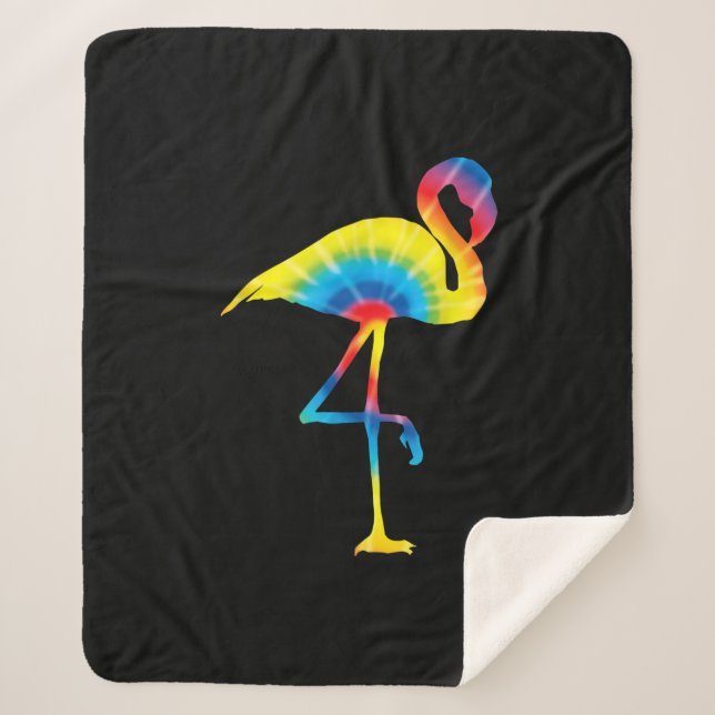 Gefärbte Krawatte Flamingo Rainbow Print Bird Anim Sherpadecke (Vorderseite)
