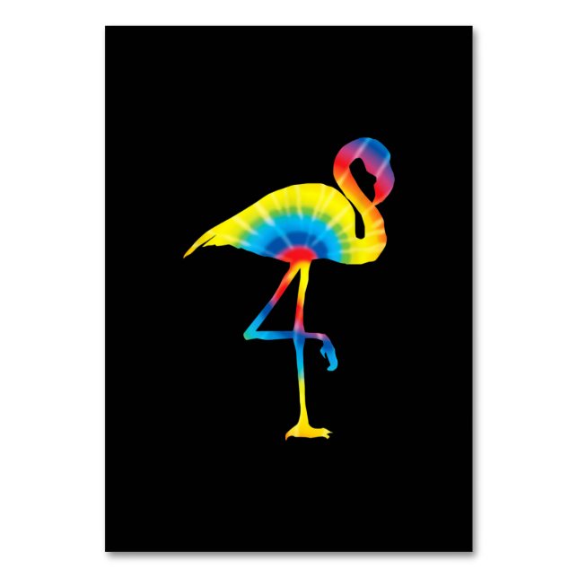 Gefärbte Krawatte Flamingo Rainbow Print Bird Anim Tischnummer (Vorderseite)