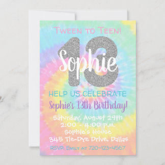 Gefärbte Krawatte Geburtstag Einladung 13. Geburts