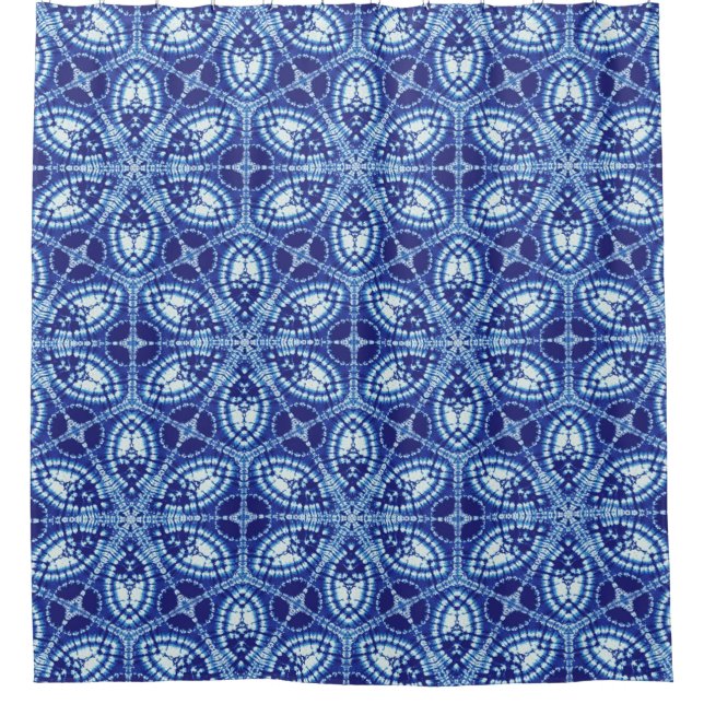 Gefärbte Krawatte Geometric Blue Kaleidoscope Duschvorhang (Vorderseite)