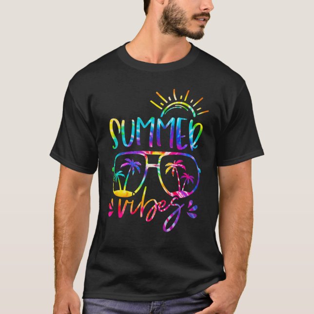 Gefärbte Krawatte Glasses Summer Vibes Hawaii Beac T-Shirt (Vorderseite)