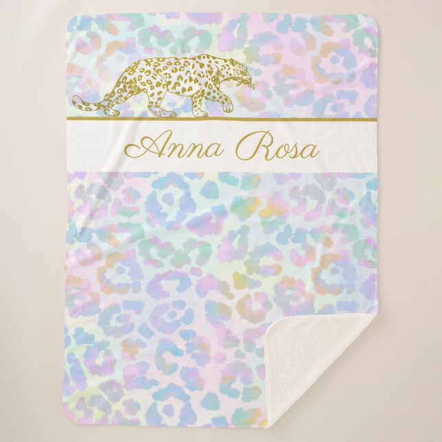 *~* Gefärbte Krawatte Gold Leopard-Spots Pastel Sherpadecke (Vorderseite)