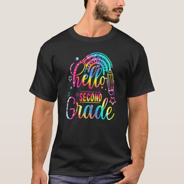 Gefärbte Krawatte Hallo Zweite Klasse Lehrer Stude T-Shirt (Vorderseite)