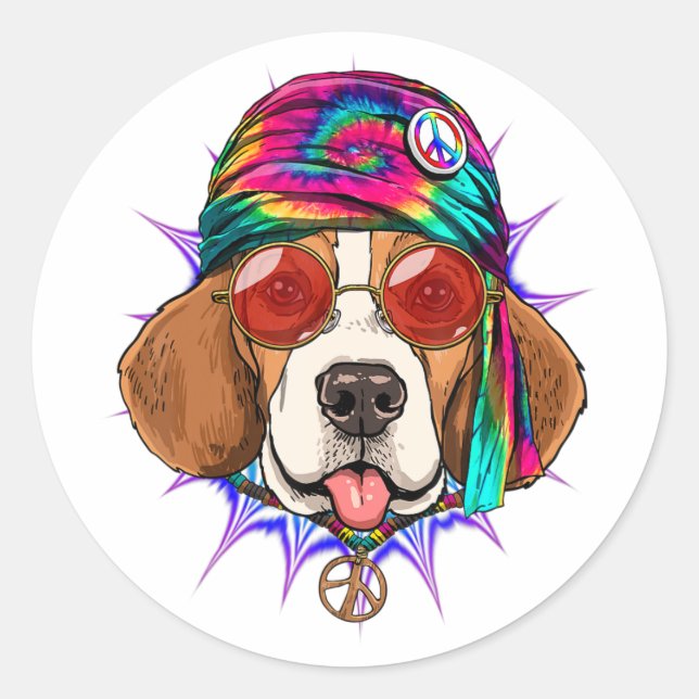 Gefärbte Krawatte Hippie Beagle Hippiness Peace Li Runder Aufkleber (Vorderseite)