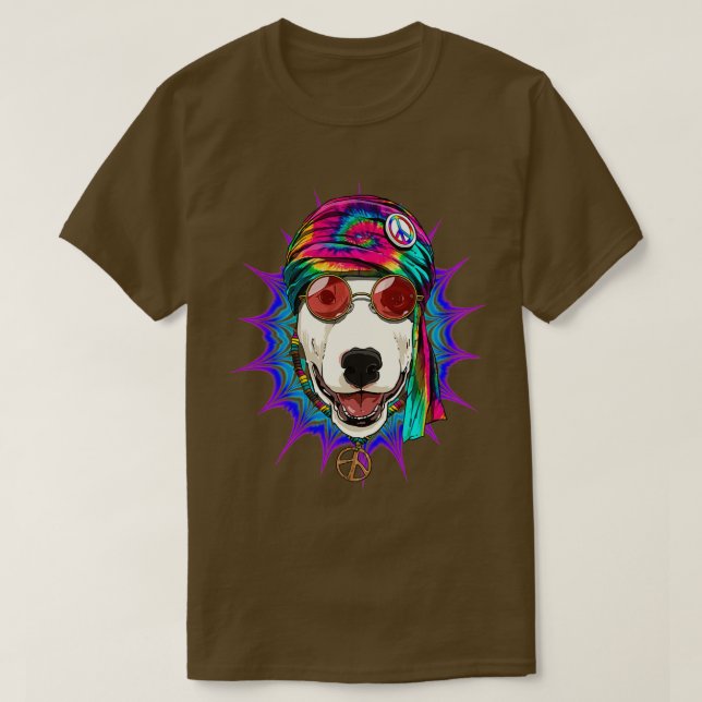 Gefärbte Krawatte Hippie Bull Terrier Hippiness Pe T-Shirt (Design vorne)