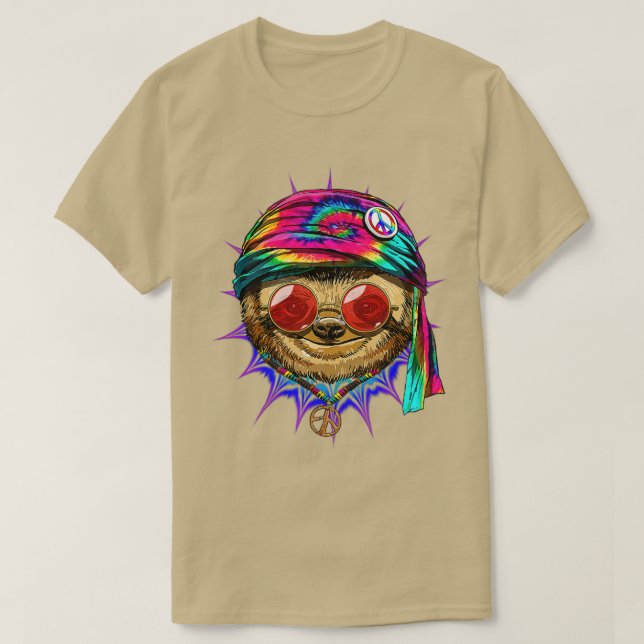 Gefärbte Krawatte Hippie Sloth Hippiness Peace Lie T-Shirt (Design vorne)