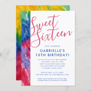 Gefärbte Krawatte Hippy Chic Red Blue Yellow 16. P Einladung