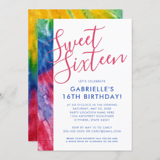 Gefärbte Krawatte Hippy Chic Red Blue Yellow 16. P Einladung