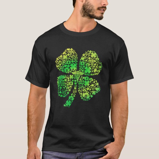 Gefärbte Krawatte Irish Nurse Kleeblatt Stethoscop T-Shirt (Vorderseite)