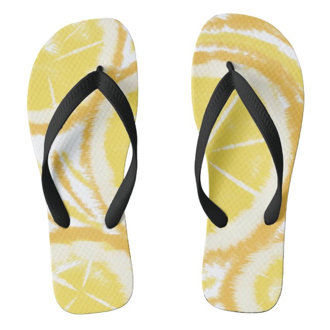 Gefärbte Krawatte Lemon Abstrakt Fruchtrunde Flip Flops (Fußbett)