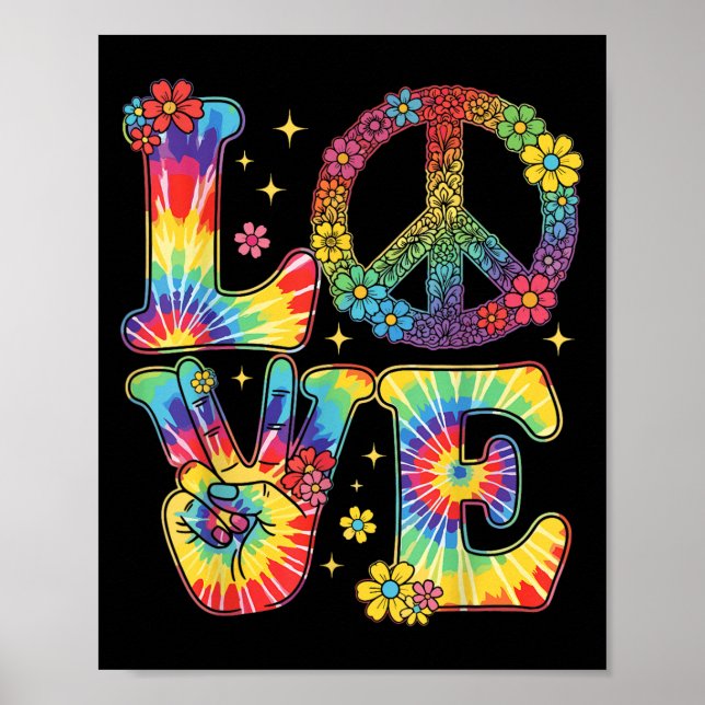Gefärbte Krawatte Liebe Peace Sign Retro Hippie T  Poster (Vorne)