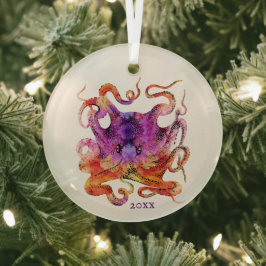 GEFÄRBTE KRAWATTE LILA UND PINK OCTOPUS CHRISTMAS  ORNAMENT AUS GLAS