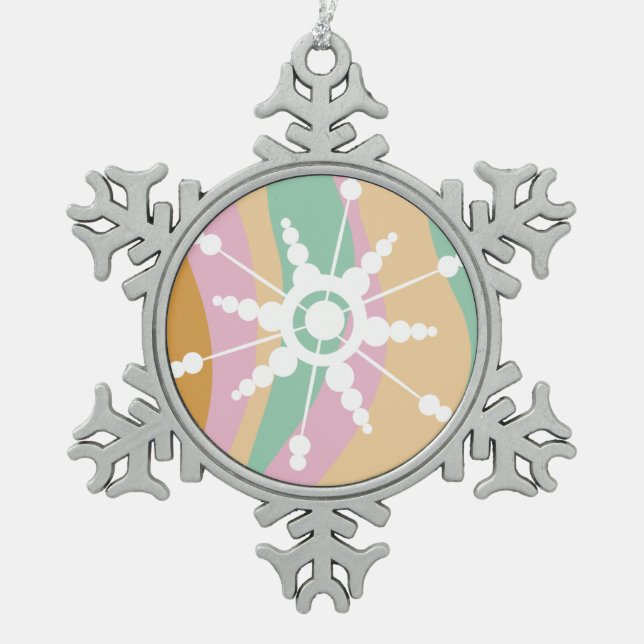 Gefärbte Krawatte Liquid Retro Groovy Weihnachten  Schneeflocken Zinn-Ornament (Vorderseite)