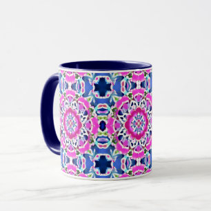 Gefärbte Krawatte Mandala Muster Denim Blau und Ro Tasse