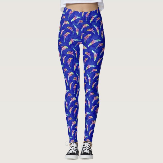 Gefärbte Krawatte Meerestiere Delphine Marlins Leggings (Vorderseite)