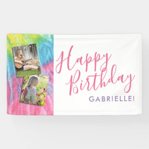 Gefärbte Krawatte Modernes Hippy Happy Birthday F Banner
