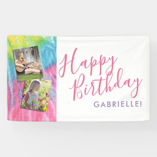 Gefärbte Krawatte Modernes Hippy Happy Birthday Fo Banner (Horizontal)