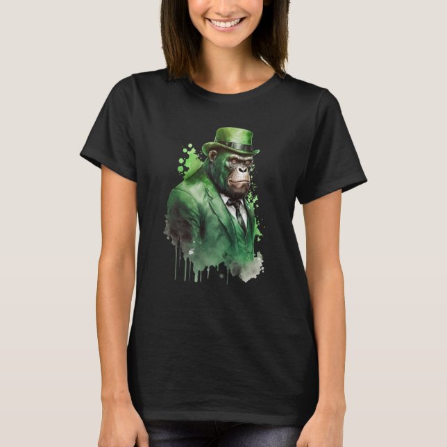 Gefärbte Krawatte Monkey Tuxedo Leprechaun Hat St  T-Shirt (Vorderseite)