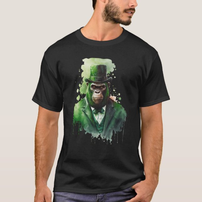 Gefärbte Krawatte Monkey Tuxedo Leprechaun Hat St  T-Shirt (Vorderseite)