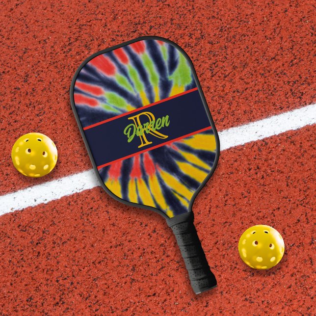 Gefärbte Krawatte Monogramm Schwarz-Gelb Pickleball Schläger (Von Creator hochgeladen)