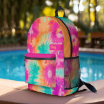 Gefärbte Krawatte Muster Hot Pink Orange Aquamarin Bedruckter Rucksack<br><div class="desc">Ein kühnes, farbenfrohes Design mit farbenfrohen Farbtönen wie heißen Rosa, Orange und Aqua Blau mit einem lustigen Farbblock, um Ihren Namen oder jeden Text hinzuzufügen. Die verrückte gefärbte Krawatte hat eine Vielzahl von Farben. Sie können einen Namen, ein Monogramm oder einen anderen benutzerdefinierten Text hinzufügen. Wenn Sie die Kunst verschieben...</div>