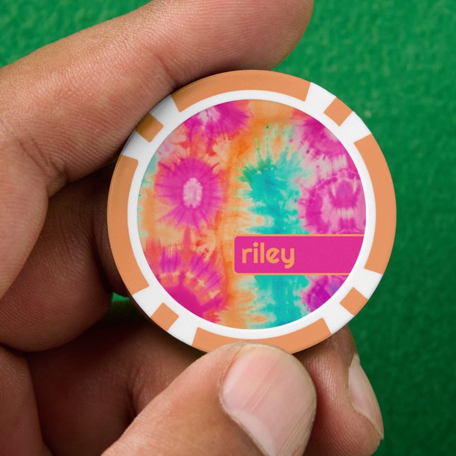 Gefärbte Krawatte Muster Hot Pink Orange Aquamarin Pokerchips (Custom Poker Chip)