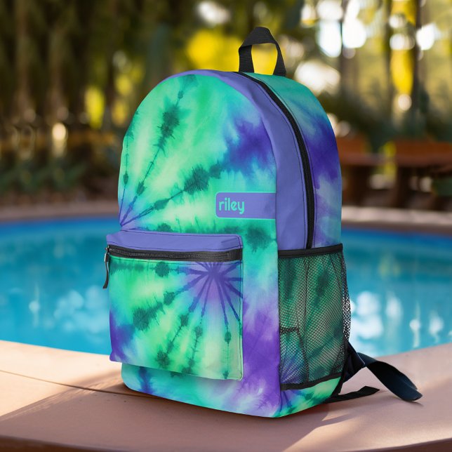 Gefärbte Krawatte Muster Meeresblau Türkis - indiv Bedruckter Rucksack (Personalized Backpack with tie dye pattern plus custom name)