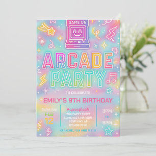 Gefärbte Krawatte Neon Glow Arcade Party Geburtsta Einladung