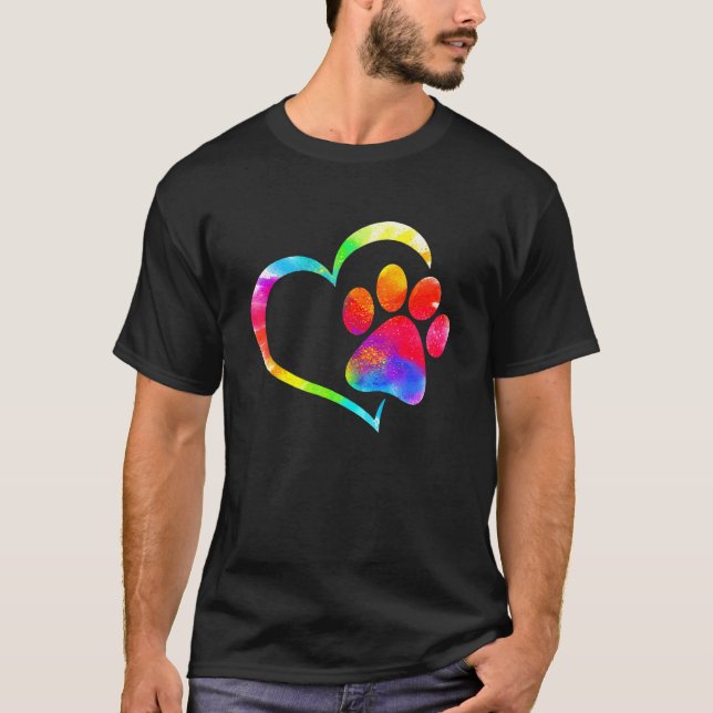 Gefärbte Krawatte Niedliche Liebe Dog Paw Print Do T-Shirt (Vorderseite)