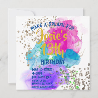 Gefärbte Krawatte Paint Splash Geburtstag Einladun