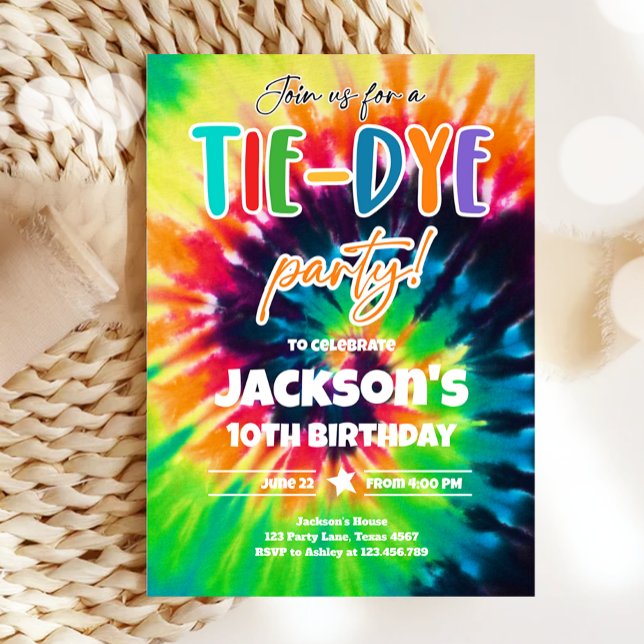 Gefärbte Krawatte Party Hippy Bright Colors Boy Ge Einladung (Von Creator hochgeladen)