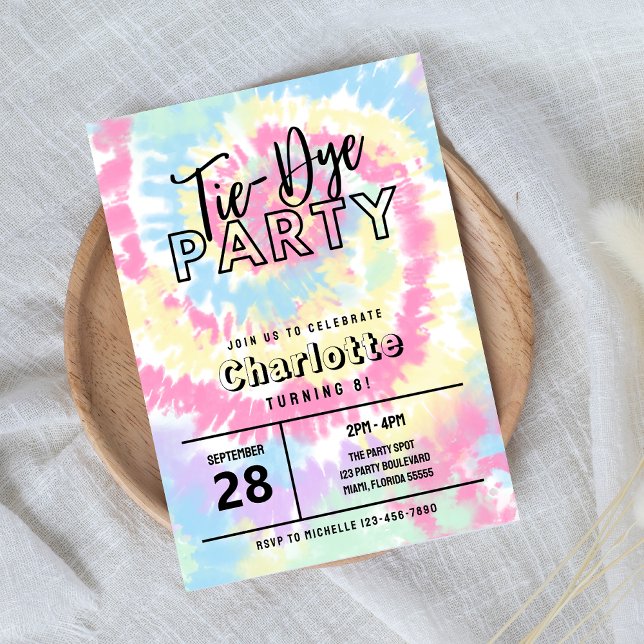 Gefärbte Krawatte Party mit Retro Pastel Farben Einladung (Von Creator hochgeladen)