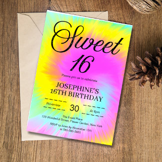 Gefärbte Krawatte Pastel Boho 16. Geburtstag Einladung