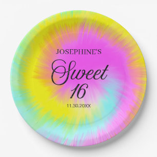 Gefärbte Krawatte Pastel Boho 16. Geburtstag Pappteller