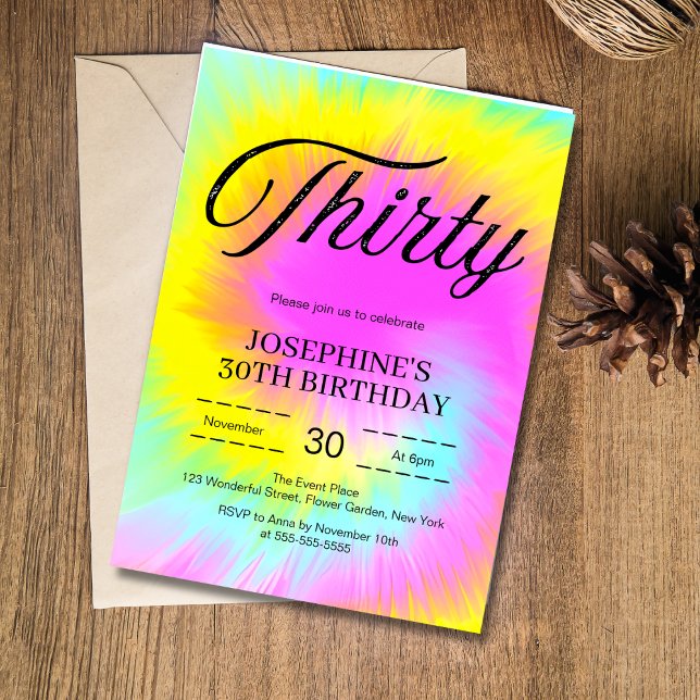 Gefärbte Krawatte Pastel Boho 30. Geburtstag Einladung (Von Creator hochgeladen)