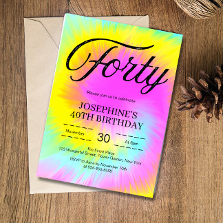 Gefärbte Krawatte Pastel Boho 40. Geburtstag Einladung