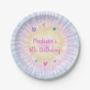 Gefärbte Krawatte Pastel Rainbow Boho Hippie Gebu Pappteller