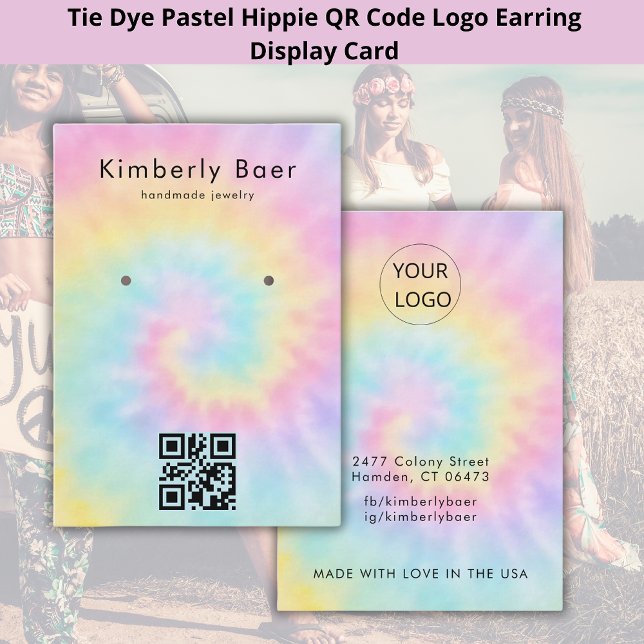 Gefärbte Krawatte Pastell Aquarell 70er Vorführung Visitenkarte (Von Creator hochgeladen)