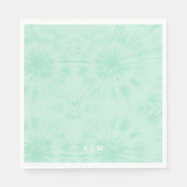 Gefärbte Krawatte | Pastell Minze Green Monogram Serviette (Vorderseite)