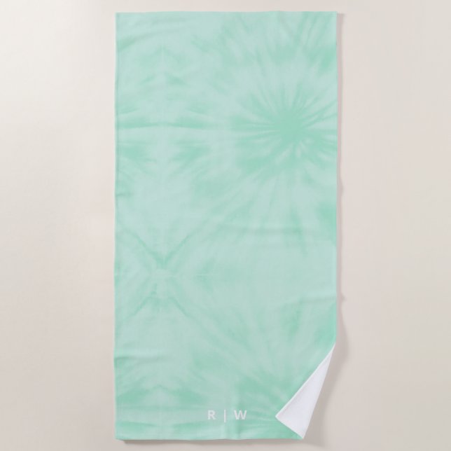 Gefärbte Krawatte | Pastell Minze Green Monogram Strandtuch (Vorderseite)
