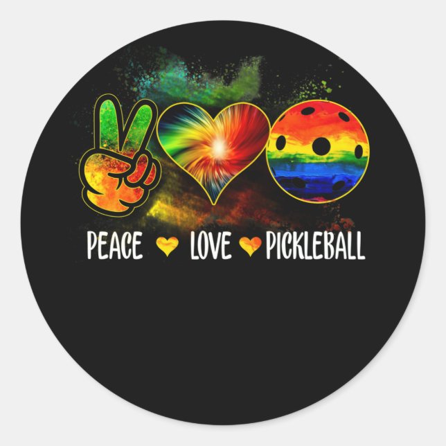 Gefärbte Krawatte Peace Liebe Pickleball Picklebal Runder Aufkleber (Vorderseite)