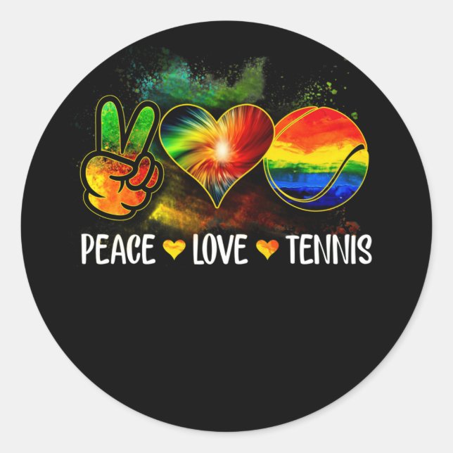 Gefärbte Krawatte Peace Liebe Tennis Lover Game Da Runder Aufkleber (Vorderseite)