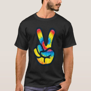 Gefärbte Krawatte Peace Sign Hand V Symbol 60er 70 T-Shirt