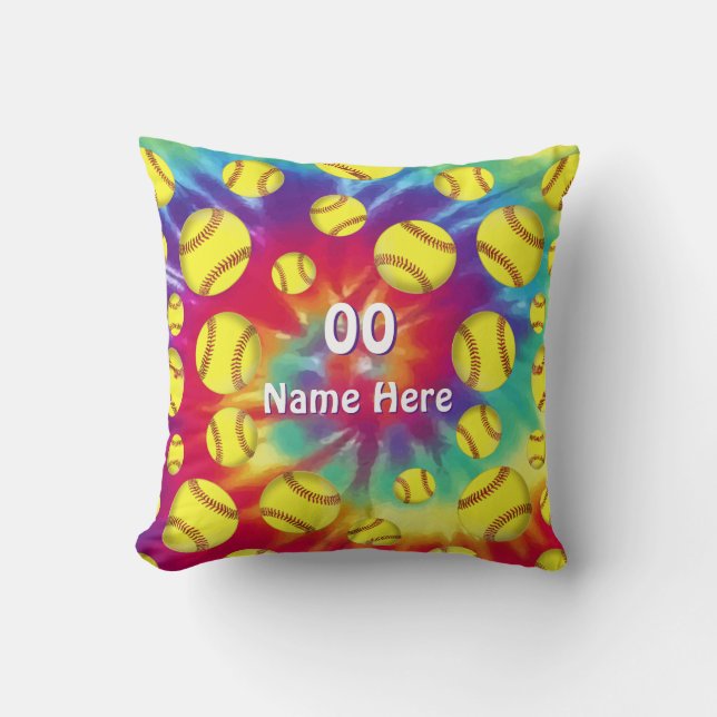Gefärbte Krawatte Personalisierte Softball-Geschen Kissen (Vorderseite)