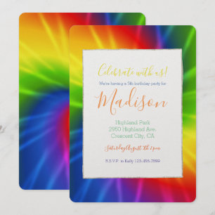 Gefärbte Krawatte Rainbow Birthday Einladung