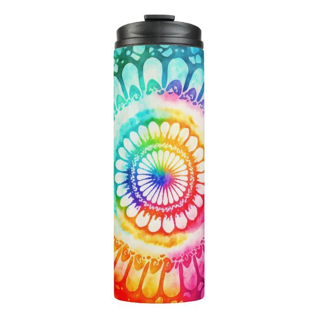 Gefärbte Krawatte Rainbow Colors Retro Hippie Groo Thermosbecher (Vorderseite)