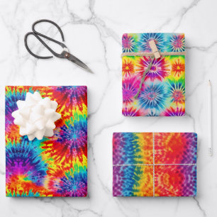 Gefärbte Krawatte Rainbow Wrapping Paper (Set 3) Geschenkpapier Set